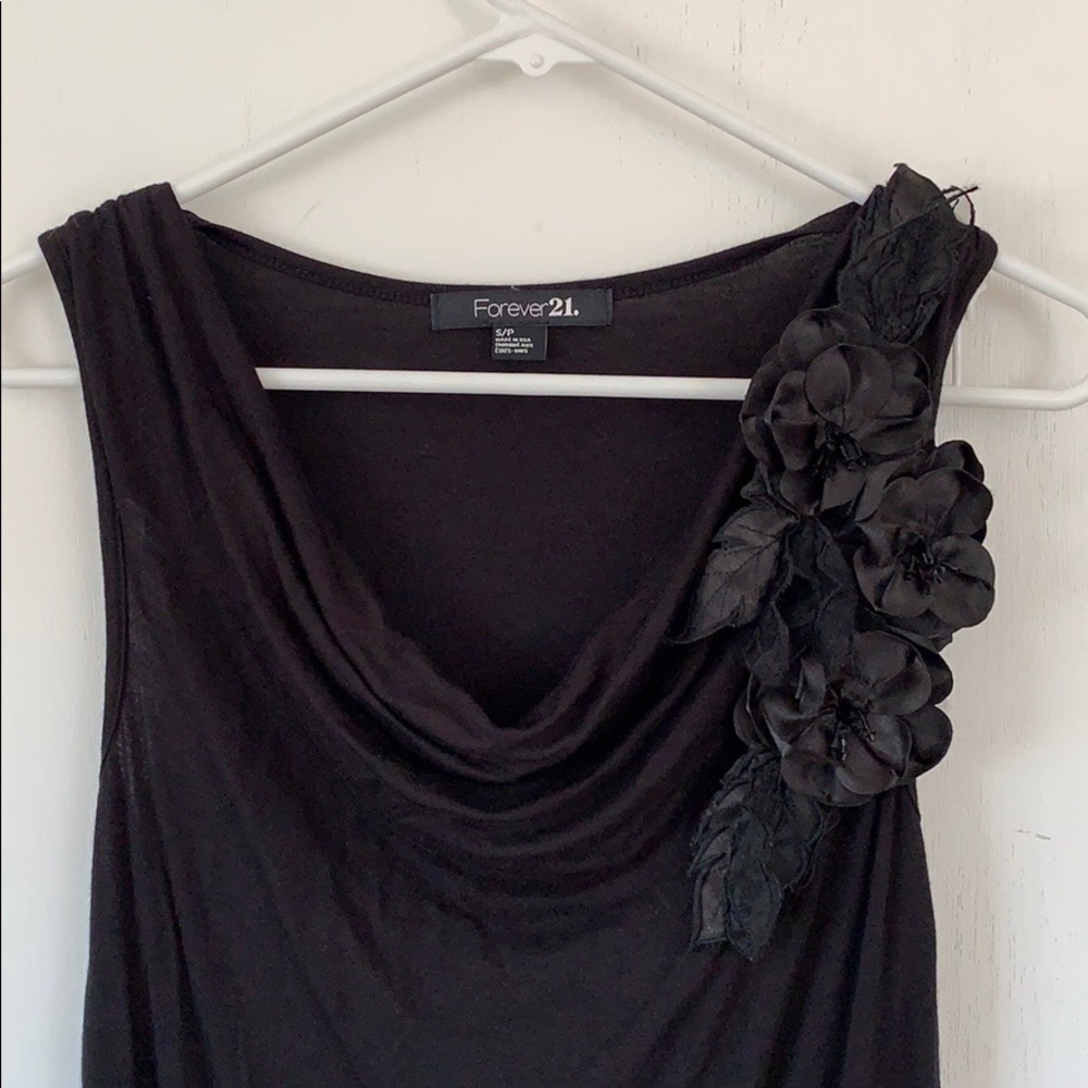 Black sleeveless scoop neck top with flowers